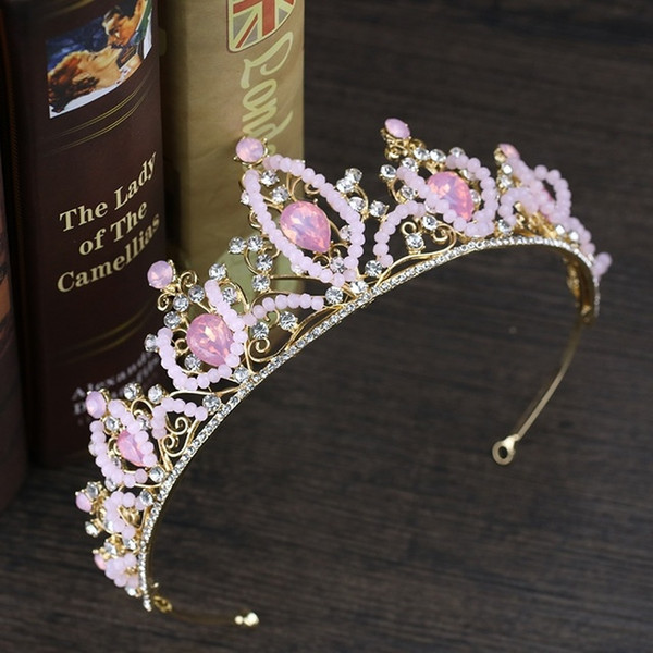 Pink Crystal Bridal Crown Hair Jewelry Crystal Tiara Princess Crown Wedding Hair Accessories Handmade Hair Jewelry