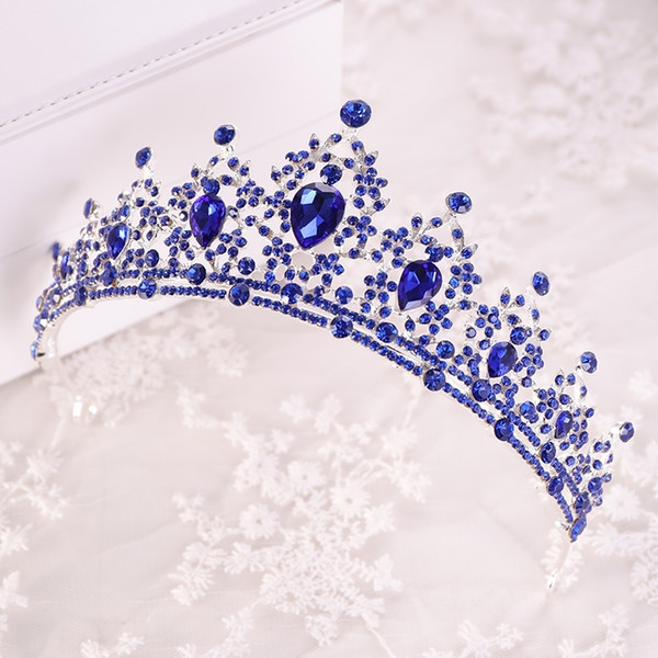 Blue Crystal Crown Tiara for Bride Hair Jewelry Crystal Rhinestone Bridal Tiaras and Headpieces Wedding Crown Diadema