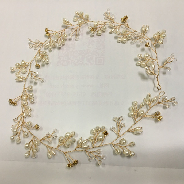 50cm Trendy Handmade Pearl Crystal Bridal Hairbands Headpiece Headband Wedding Hair Accessories