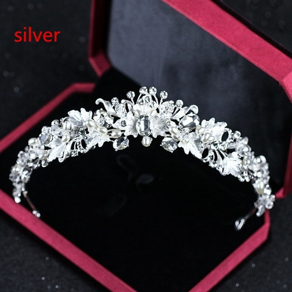 New Rhinestone Pearl Flower Bridal Crowns Handmade Tiara Headband Crystal Diadem Crown Wedding Hair Accessories