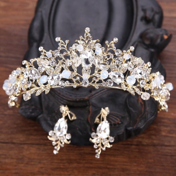 Handmade Beaded Luxury Gold Crystal Tiaras Sweet Princess Crown Wedding Hair Accessories