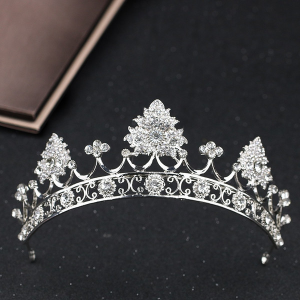 Vintage Flower Crystal Wedding tiara Queen Crown for Bridal Hair Accessories Silver Color Rhinestone Hair Jewelry Korona Wedding