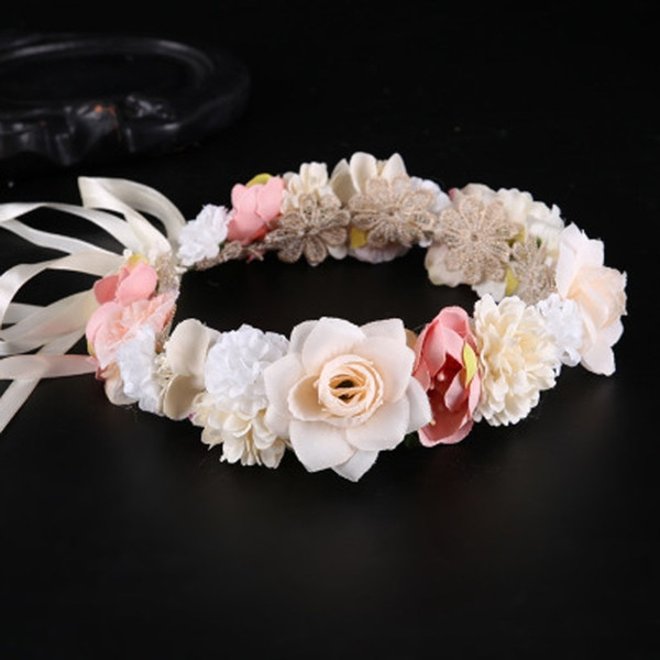 Handmade Pink Flower Wreath Headbands Hair Jewelry for Women Wedding Bridal Tiara Crown Hairband Princess Girls Hair Accessories