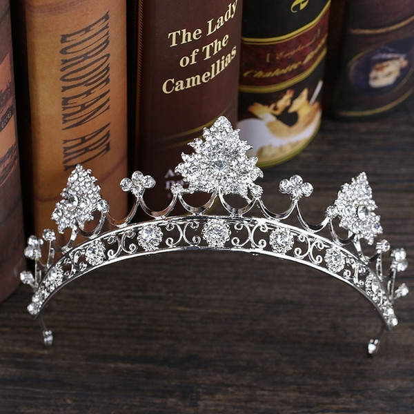 Crystal Flower Wedding Tiara Queen Crown for Bridal Hair Accessories Silver Color Rhinestone Hair Jewelry Korona Wedding