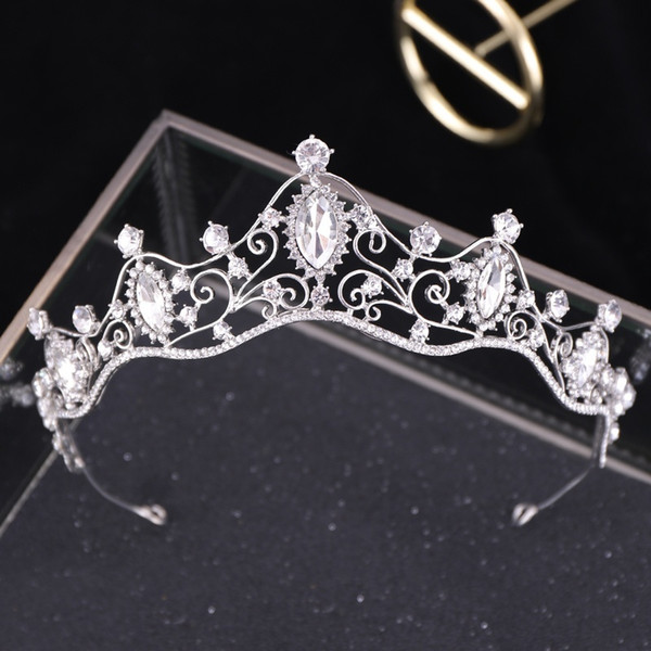 New Crystal Crowns Fashion Silver Color Plate Hair Accessories for Women Wedding Rhinestone Bridal Tiaras Head Jewelry Headdress