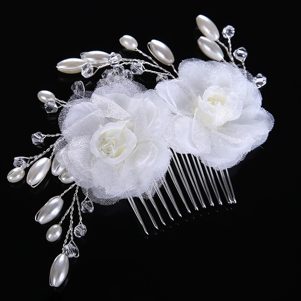 Charm silk flower bride pearl hair combs optimal Women Wedding Headdress white wedding style hair jewelry accessories