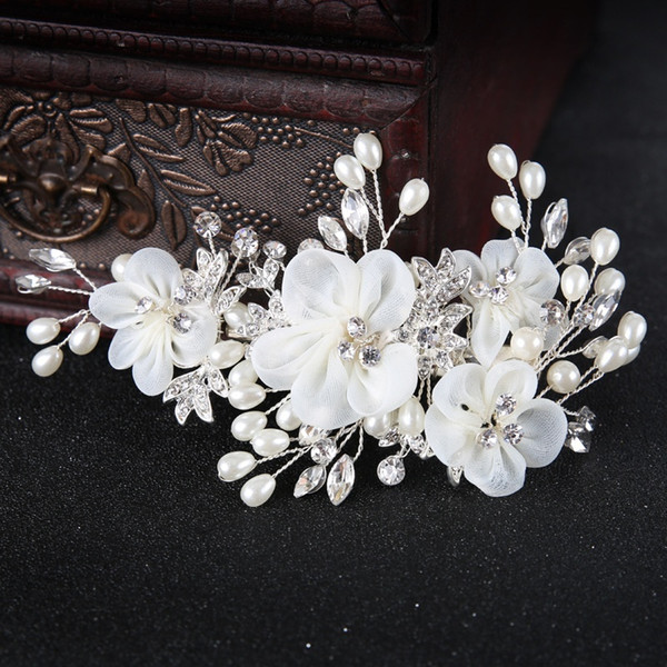 1pcs Hair Jewelry Silver Flower Veil Pearl Hairpins for Bride Hair Accessories Women Head Jewelry