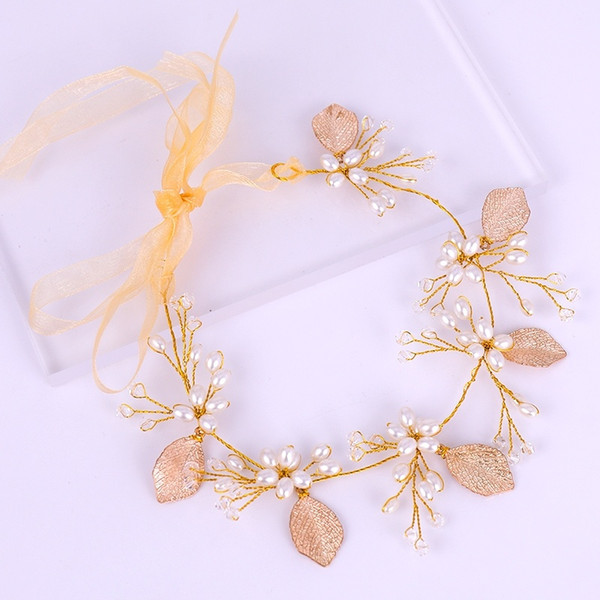 Gold Leaf Pearl Headband for Women Hair Ornaments Wedding Hair Band Accessories Bridal Pearl Hairband Hair Jewelry