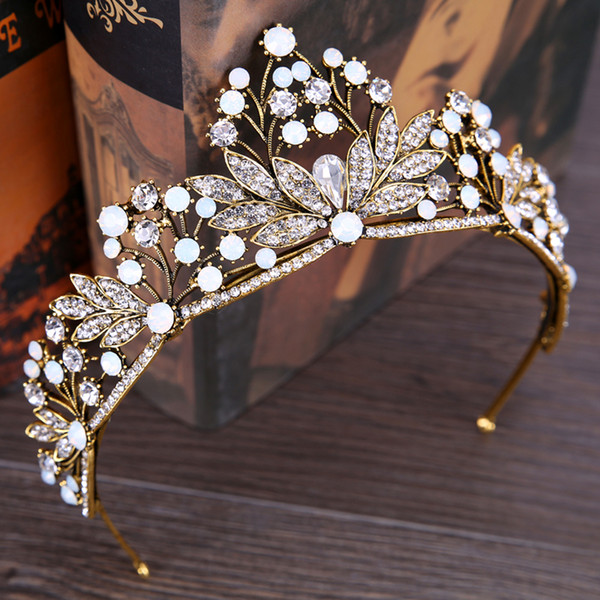 Baroque Vintage Gold Bridal Crystal Tiaras Crowns Princess Pageant Prom Rhinestone Veil Tiara Headbands Wedding Hair Accessories