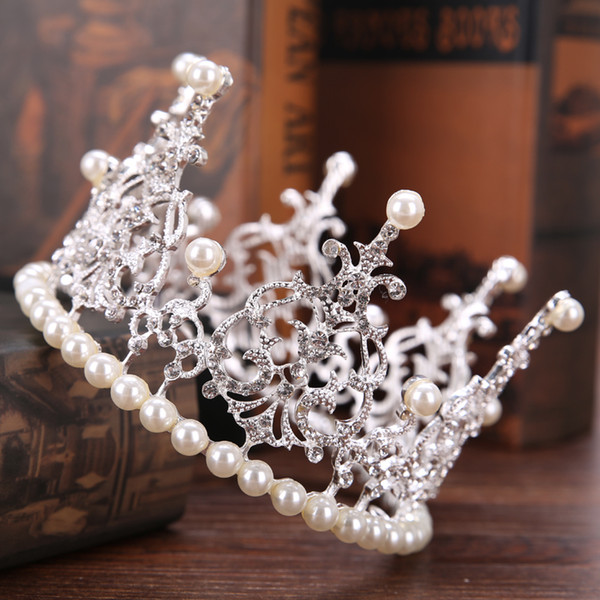 Diadem Bride Pearl Crown Wedding Tiara Accessories Round Crown For Queen Pageant Hair Jewelry Decoration