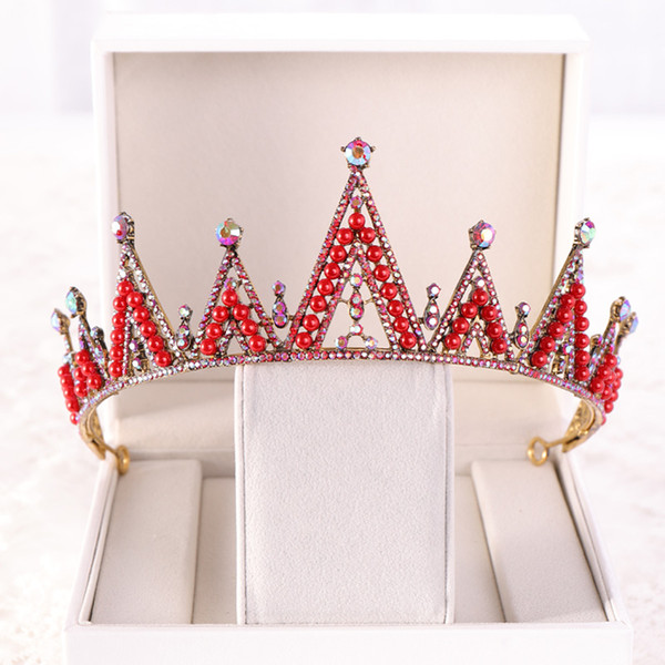 Red Queen Crown Crystal bridal Tiaras Bride Crown Baroque Headband Wedding Accessories Diadem Hair Jewelry Ornament