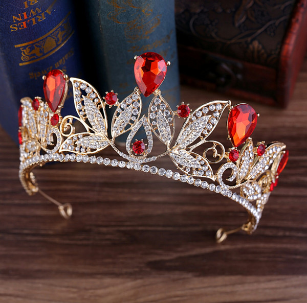 Bride Jewelry European and American Leaf Modeling Queen's Golden Crown Wedding Dress Accessories