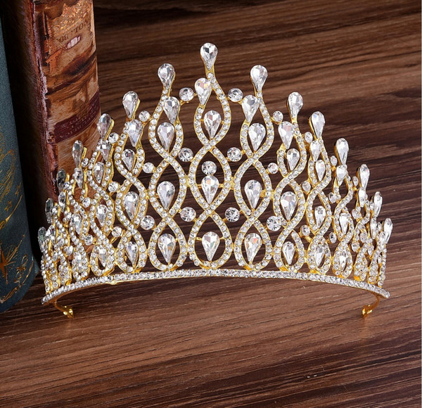 Bride's Golden Crown European Luxury Alloy Diamond Crystal Baroque Hair Hoop