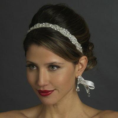 Wedding Bridal Headband Ribbon with Faux Pearls and Crystals