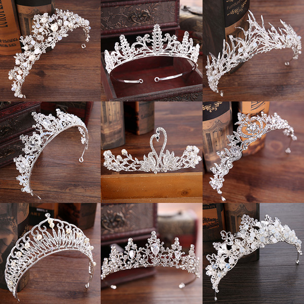 Diverse Silver Crystal Bride tiara Crown Fashion Pearl Queen Wedding Crown Headpiece Wedding Hair Jewelry Accessories