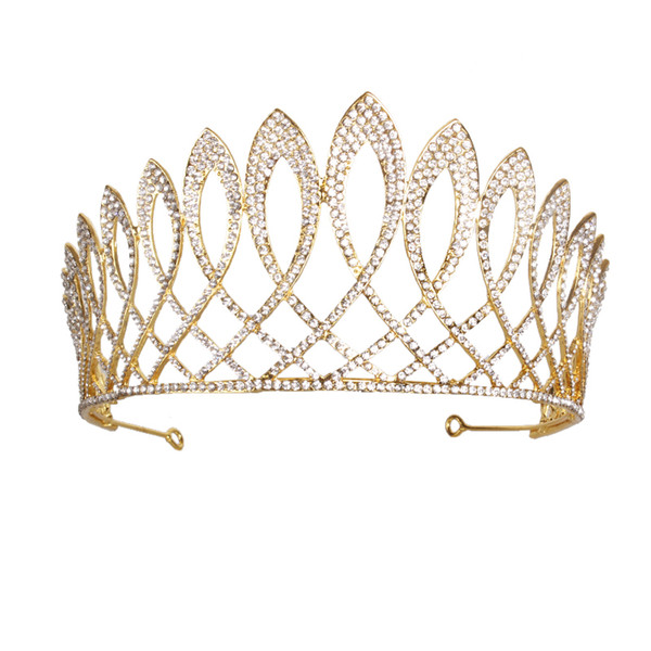 Trendy Full Rhinestone Bride Hair Crown Luxury Big Tiara Crown For Wedding Bridal Queen Headpiece Wedding Hair Accessories