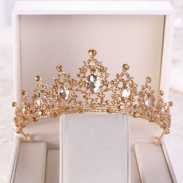 Trendy Bridal Crown Crystal Wedding Hair Accessories Tiara Noble Gold Tiara Rhinestone Bridal Crown Wedding Headdress