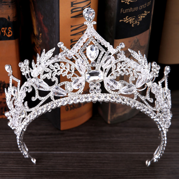 silver wedding 2017 New Arrival Luxury European Vintage Silver Wedding Alloy Bridal Tiara Baroque Queen King Crown Crystal Tiaras Crowns