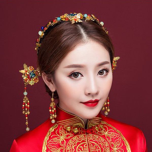 Chinese bride's headdress phoenix crown wedding dragon and phoenix headdress ancient hairpin step and shake accessories