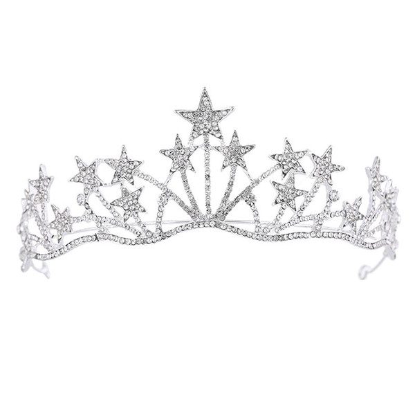 Girls Sweet Star Shape Tiaras and Crowns Bridal Wedding Beauty Hair Accessories Women Fashion Shining Rhinestone Headpiece