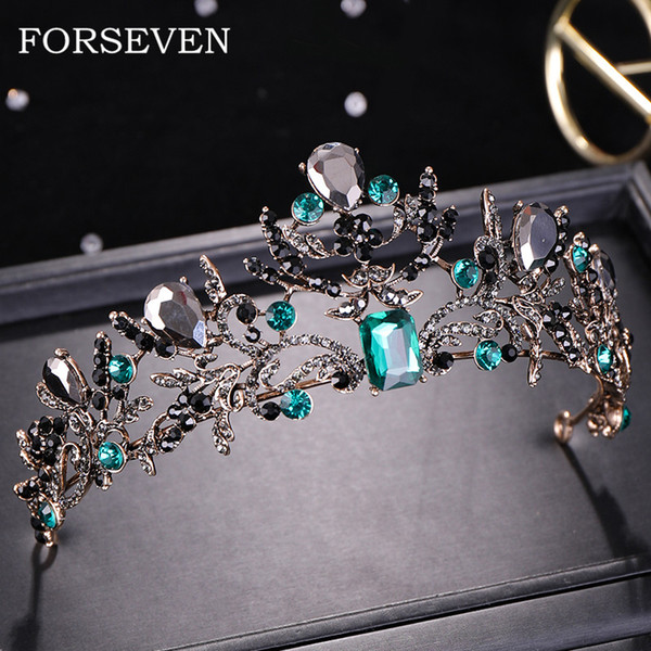 New Arrive Vintage Black Crown and Tiaras Wedding Head Ornaments Green Crystal Tiaras Bridal Diadem Crown Wedding Headpieces