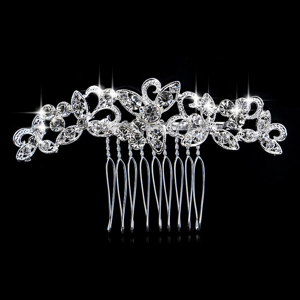 Diamante Rhinestone Crystal Leaf Flower Hairpins Silver Color Wedding Tiara Bridal Hair Combs Women Wedding Hair Accessories