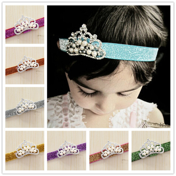 New Tiaras hair band for Kids baby Pearl Shine Golden Silver Pink red yellow bling bling Crown Baby hair jewelry free DHL