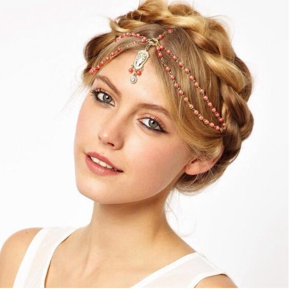 Bohemia Hair decoration hair band head dress headbands fashion indian boho white/red beaded head piece women head chain hair jewelry