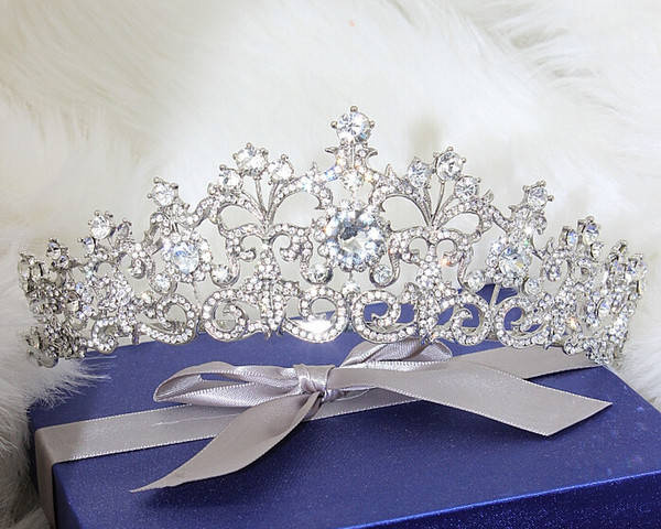 Shining Beaded Crystals Wedding Crowns Bridal Crystal Veil Tiara Crown Headband Hair Accessories Party Wedding Tiara