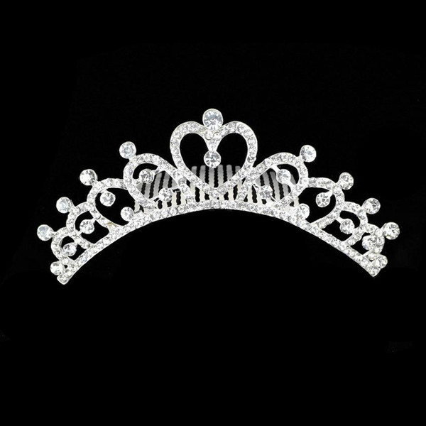 woman Hair Jewelry heart shape Rhinestone Wedding Prom Bridal Crown Headdress Rhinestone Crystal Decor Tiara (Silver)