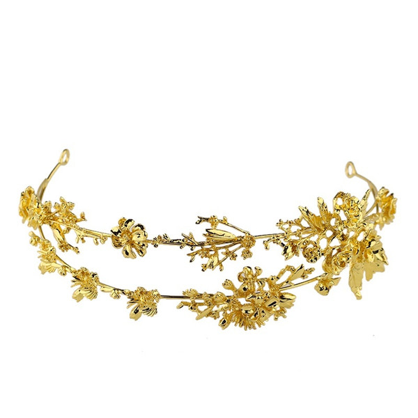 Luxury Gold Flower Tiara And Crown Alloy Headpiece Bridal Headband Vintage Hair Jewelry Double Hairband Weeding Hair Accessories