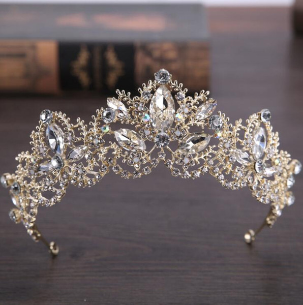 New Fashion Baroque Luxury Crystal AB Bridal Crown Tiaras Light Gold Diadem Tiaras for Women Bride Wedding Hair Accessories