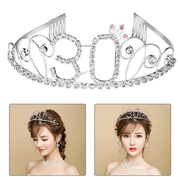 Beautiful new Crystal Rhinestone Tiara Princess Crown Birthday Crowns Silver Diamante Happy 18 21 30 40 50 60th Birthday