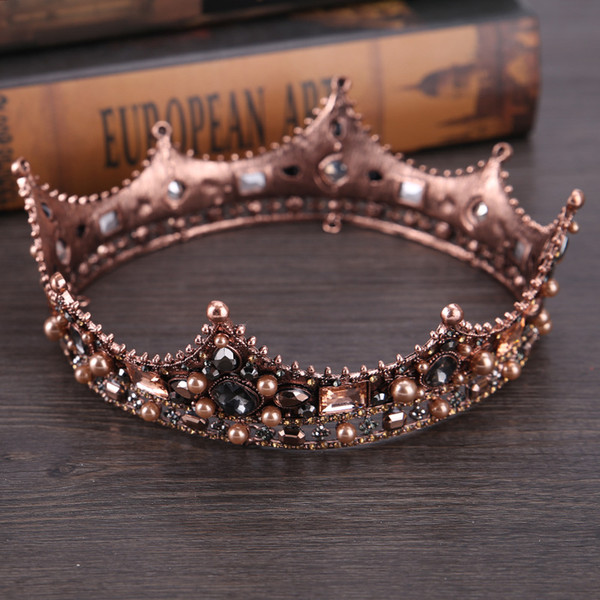 European-style retro palace queen Baroque Black Bride round crown head ornaments