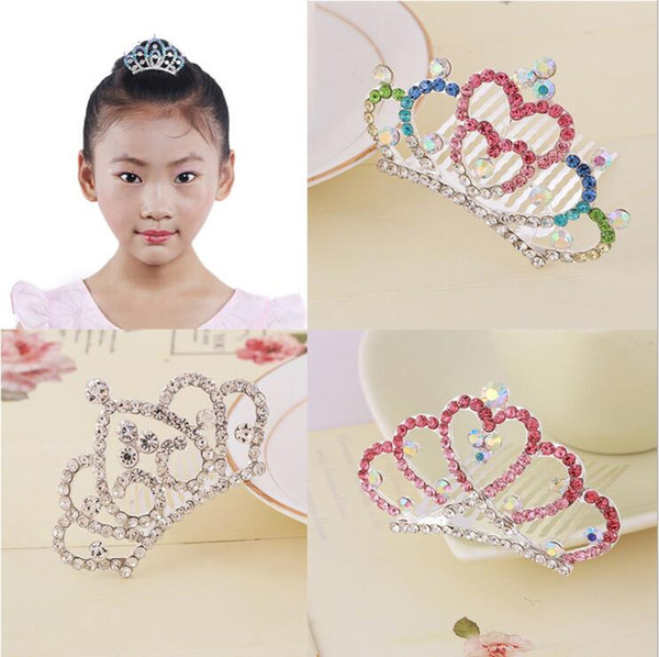 2018 Hot sale Children's Crown Shape Jewelry Colorful Rhinestone Tiaras Comb Festive Performance Combs free shipping