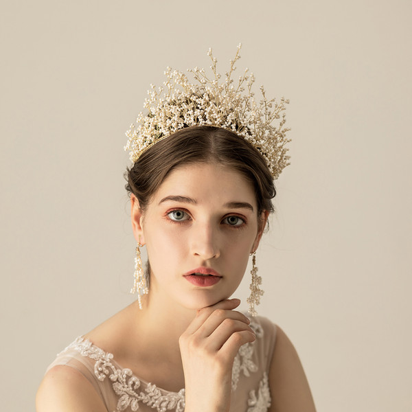 Stunning Beaded Luxury Tiaras and Crown for Bridal Wedding Headwear Gold Hair Jewelry Women Party Hair Accessories H292