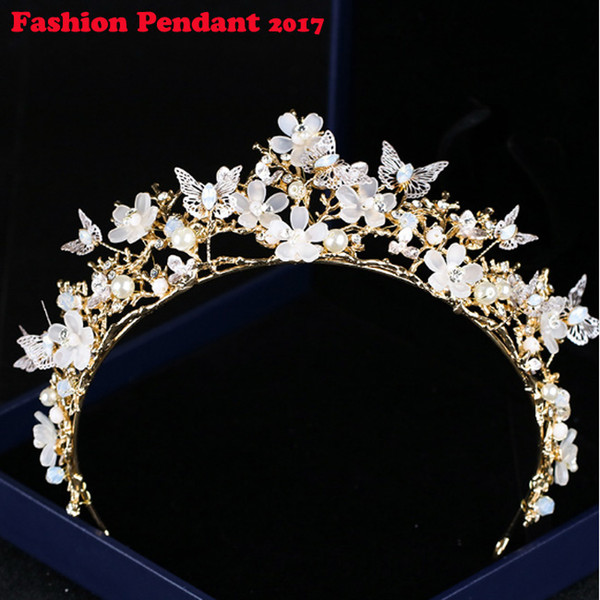 Bride Hair Jewelry Baroque Handmade Beaded Luxury Pink Crystal Tiara Sweet Princess Crown Wedding Hair Accessories Wholesale