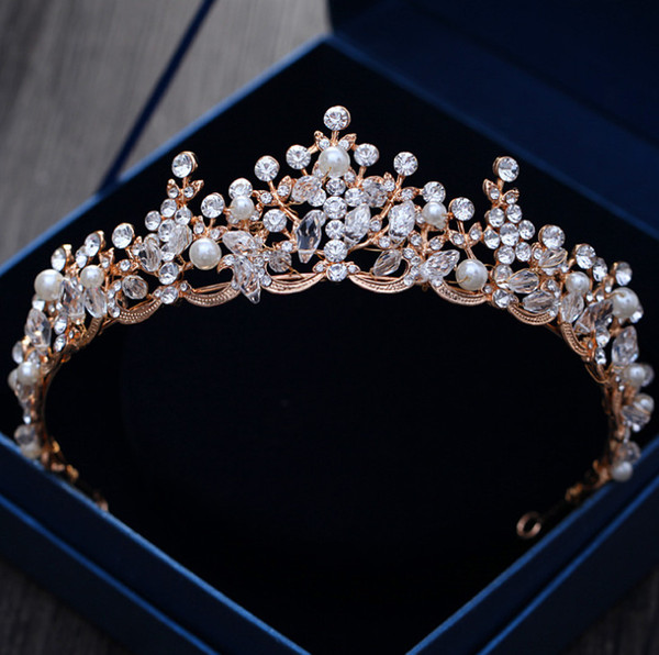 2018 New Fashion Baroque Luxury Crystal Bridal Crown Tiaras Gold Diadem Tiaras for Women Bride Wedding Hair Accessories