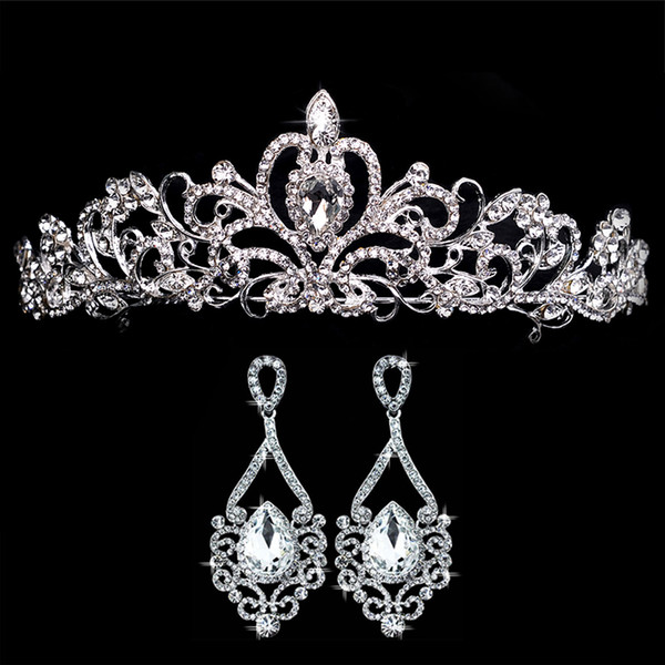 Tiaras and Earrings Crowns Wedding Sets Bride Hair Accessories