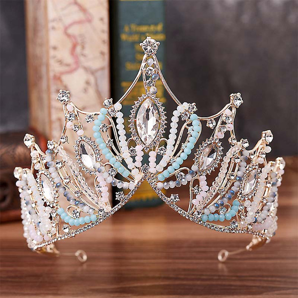 Retro Rhinestone Crystal Beads Inlays Princess Bride Tiaras and Crown Wedding Coronal Diadem Bridal Hair Jewelry Accessories VL