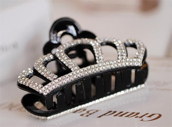 Hot Brack Brown Large Tiaras Clamps full Crytals Rhinestone Crown Wave Hairpins Bling Bling Japanese Korean Style Big Hair Claws Free DHL