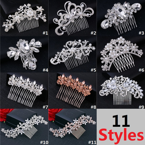 Korean Style Five Petal Flower Crystal Hair Accessories Fashion New Diamond-Studded Pearl Bridal Tiaras Comb D0545