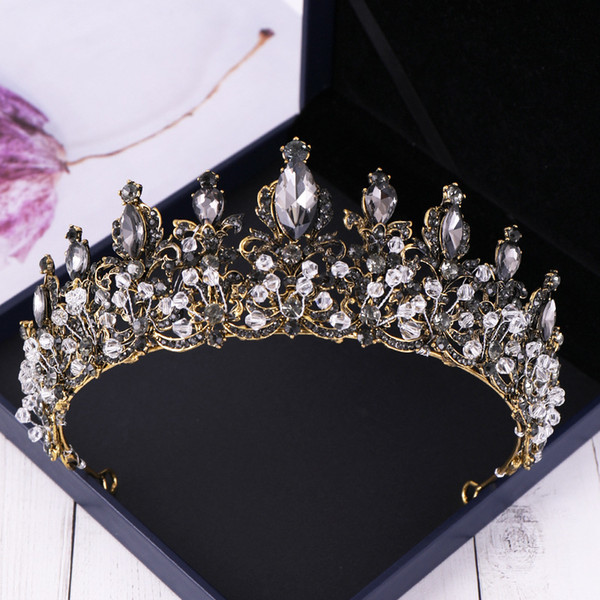 wholesale Baroque Black Crystal Beaded Bridal Tiaras Rhinestone Diadem Pageant Crowns for Brides Headbands Wedding Hair Accessories