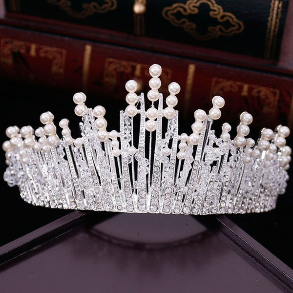 New Vintage Multilayers Luxury Silver Gold Crystal Pearl Tiara Crown Wedding Hair Accessories Bridal Party Jewelry Big Headbands free shippi