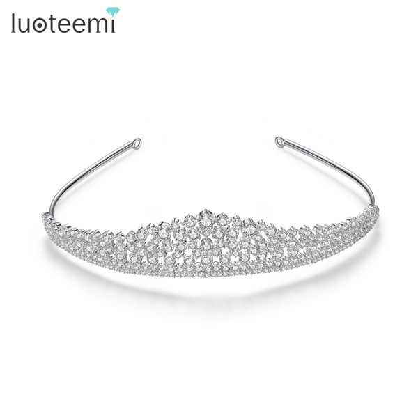 New Arrival Classic Round Shape Tiaras Princess Crown Zircon Bridal White-Gold Color Hair Accessory for Women Wedding LUOTEEMI