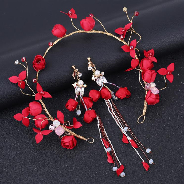 The bride red crown manual headdress flower deserve to act the role of twist hair accessories the bride wedding dress headdress flower hair