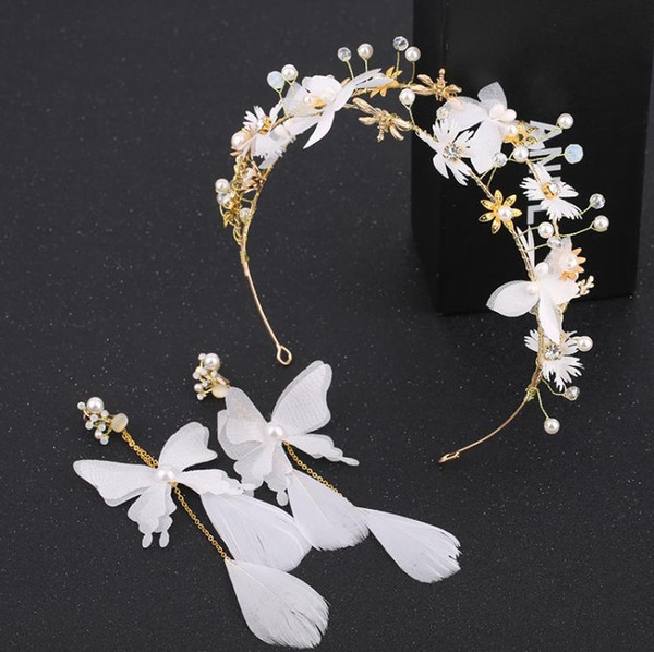 Japan and South Korea the new bride headdress fairy beautiful butterfly hair clever yun yarn hair hoop white flowers wedding dress accessori