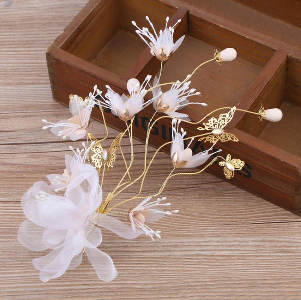 Europe type new manual white silk flower hairpin headdress brides lace top clip hair wedding accessories