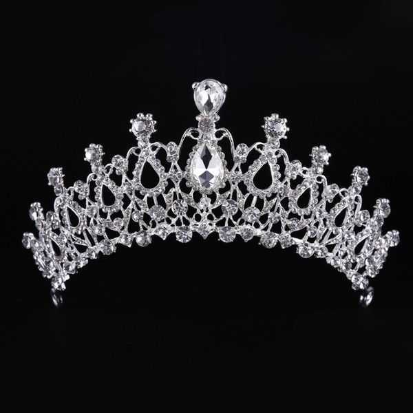 Top Quality Crystal Glass Tiara Crown Silver Women Hair Ornaments Wedding Crown Hairwear Bride Accessories CY161117-132