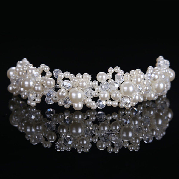 Popular Simple Style Women Tiara Hairbands Pearls Hairbands Rhombus Crystal Beads Hair Ornaments Hairwear CY161117-84